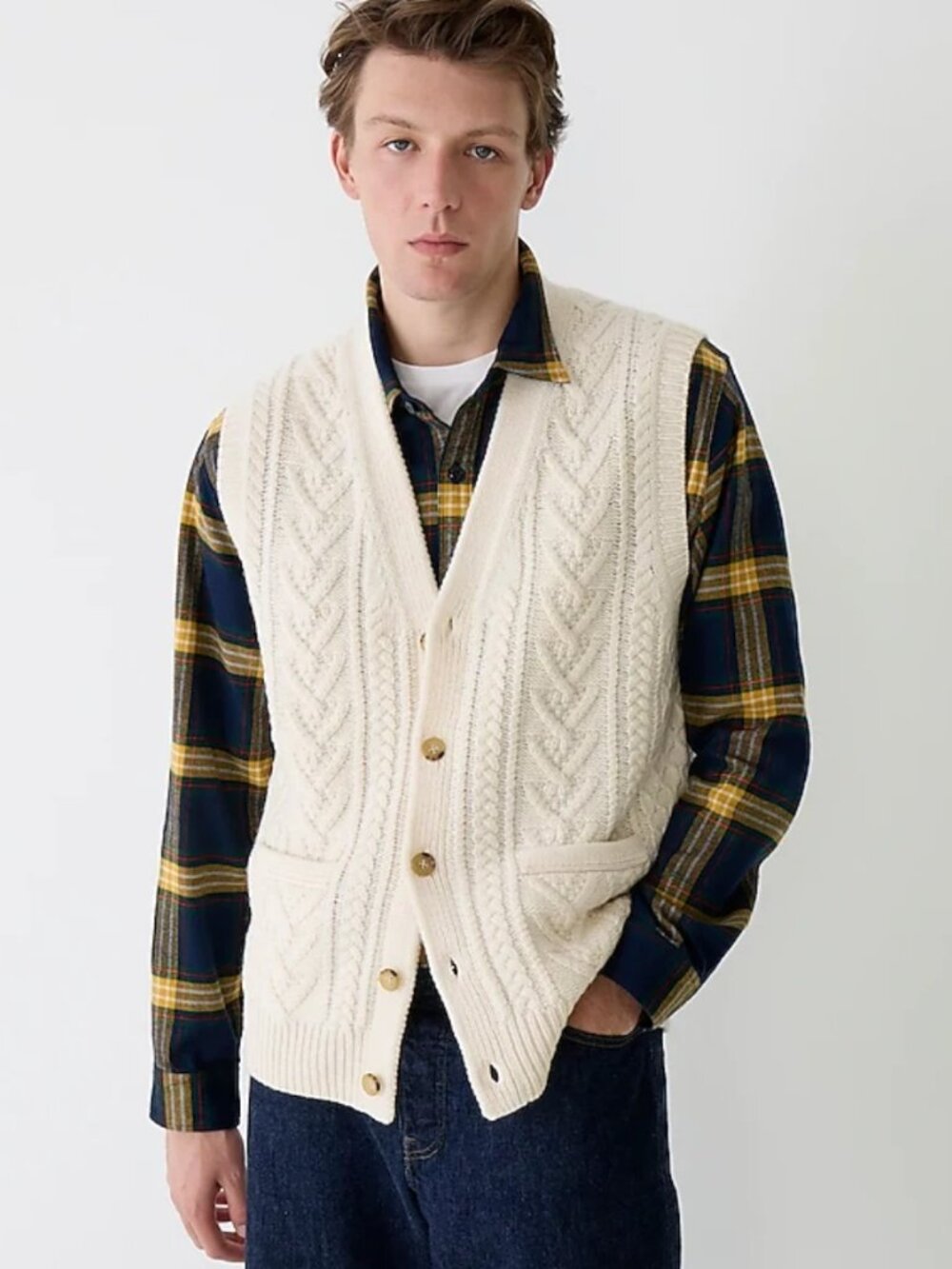 NWT J. Crew Cableknit Rugged Merino Wool Blend Sweater Vest - Men's Large